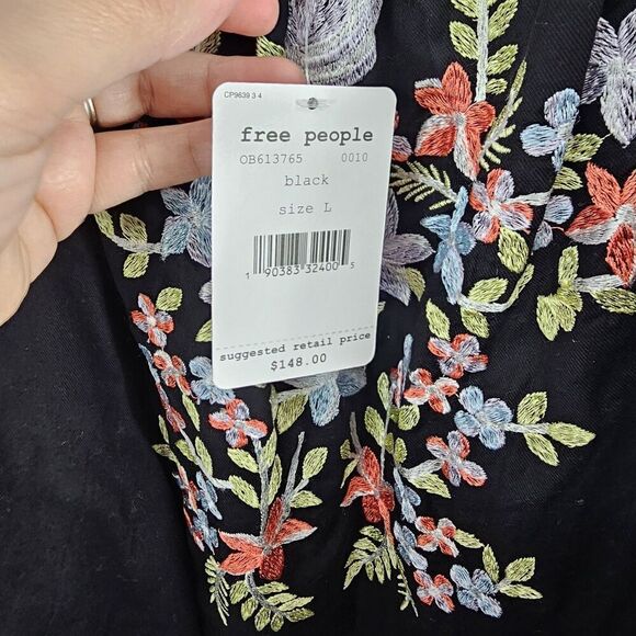 Free People Fleur Du Jour Black Embroidered Off The Shoulder Dress Size LARGE - Picture 8 of 10